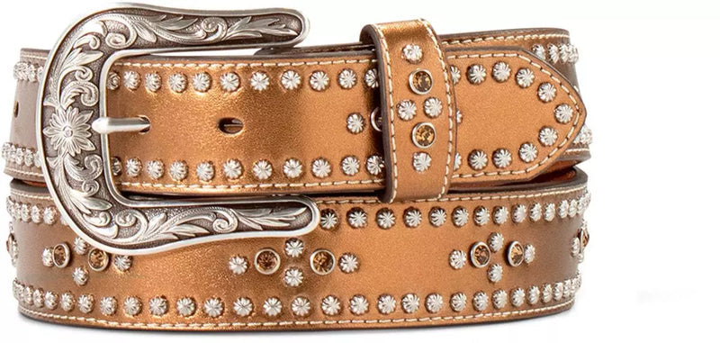 Ariat Western Womens Belt Leather Crystals Metallic Copper