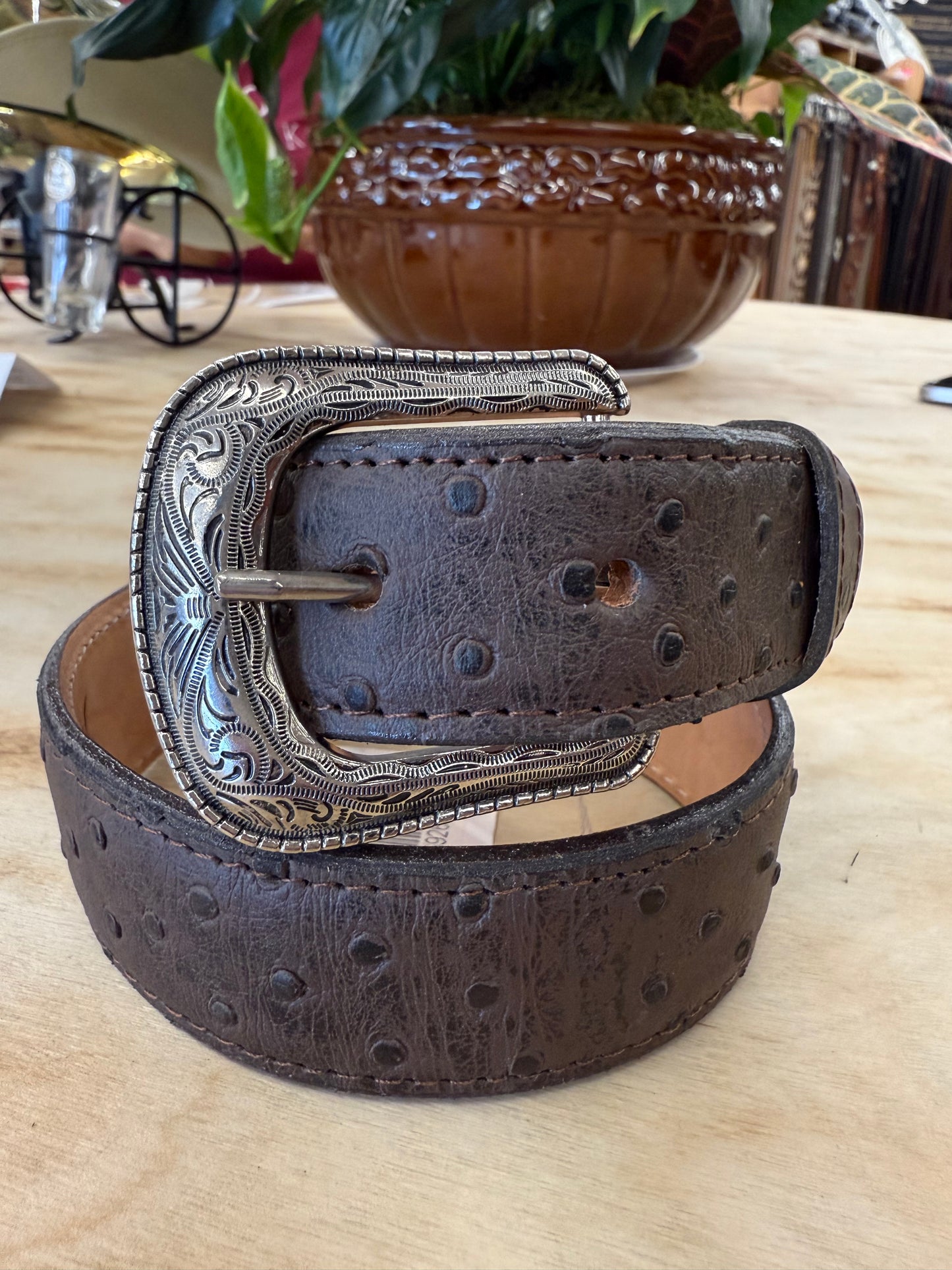 Tanner Mark Brown Kids Print Ostrich Belt