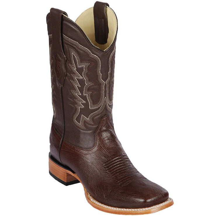 Los Altos Smooth Ostrich Brown Leather Sole Square Toe
