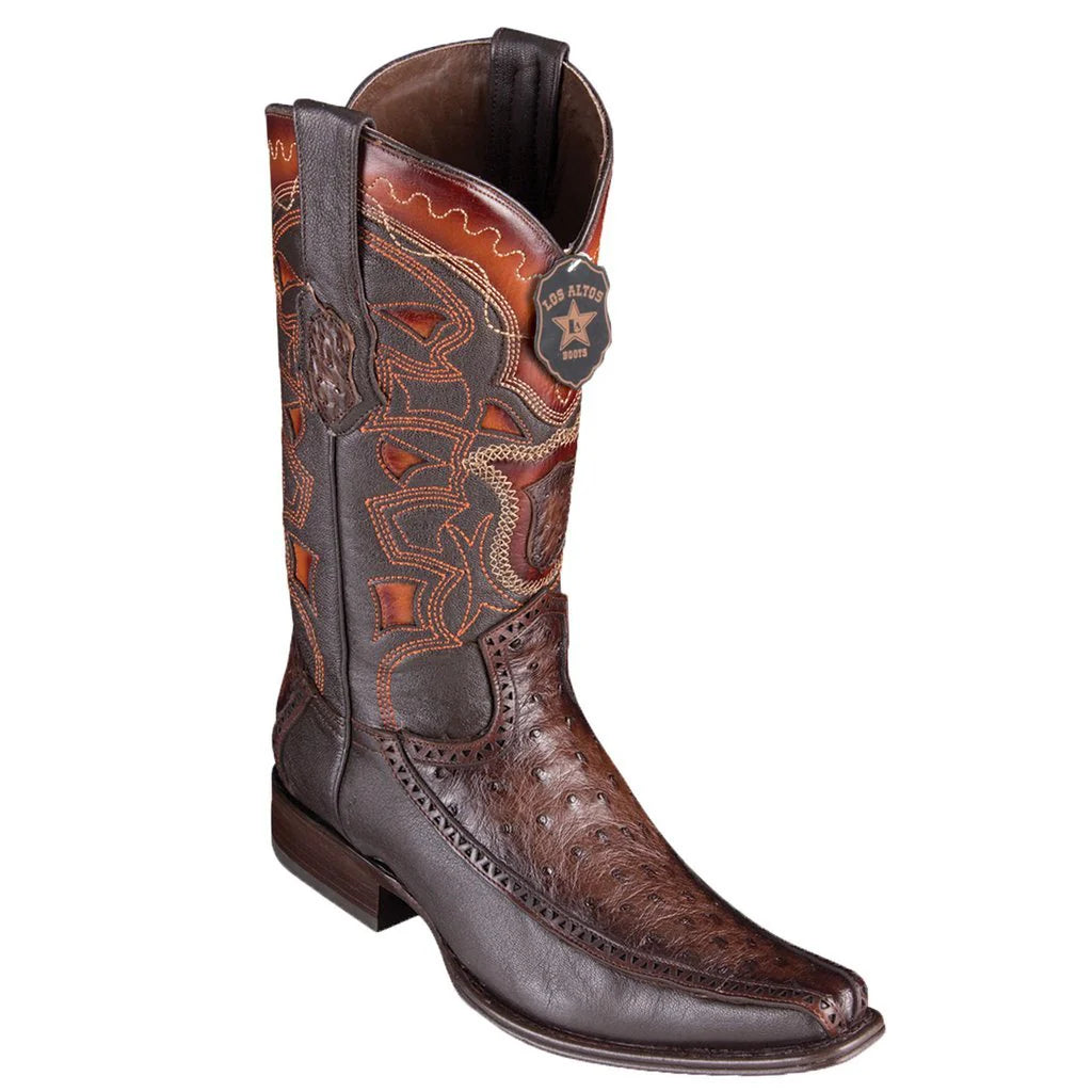 Los Altos Ostrich Faded Brown Narrow Square Toe