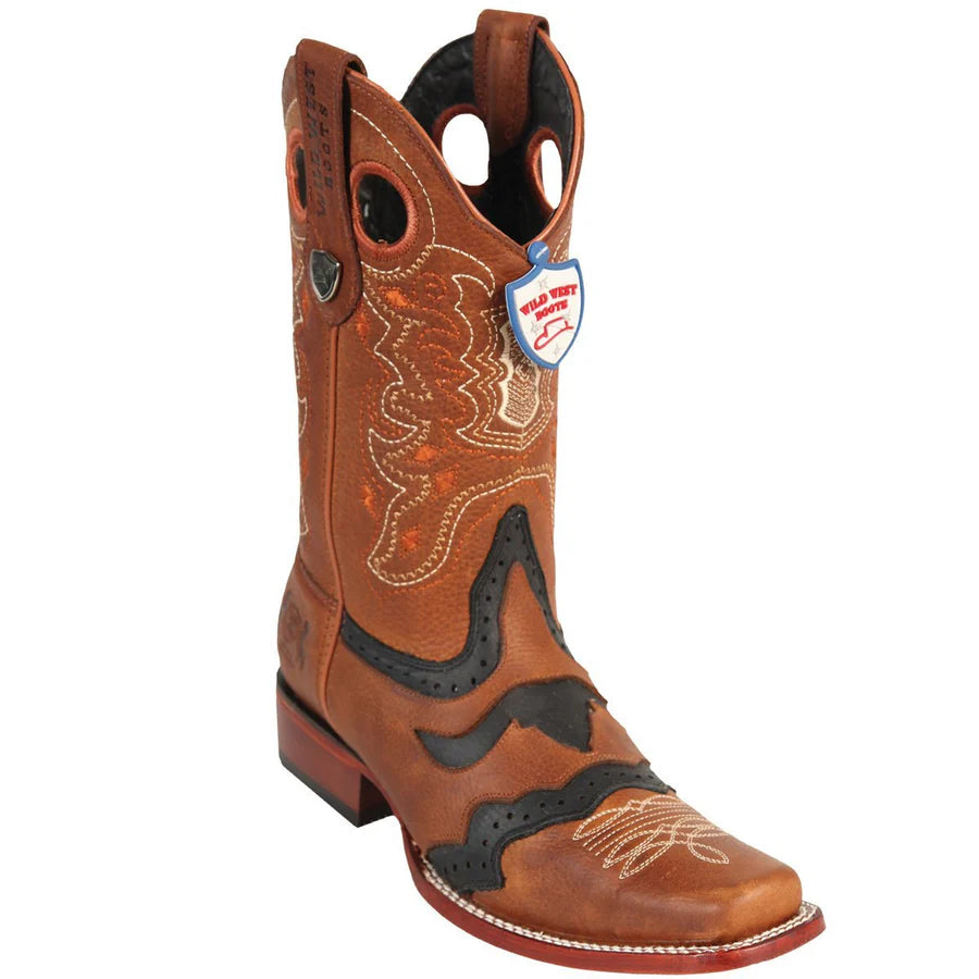 Wild West Boots Grisley Honey/Black Square Toe