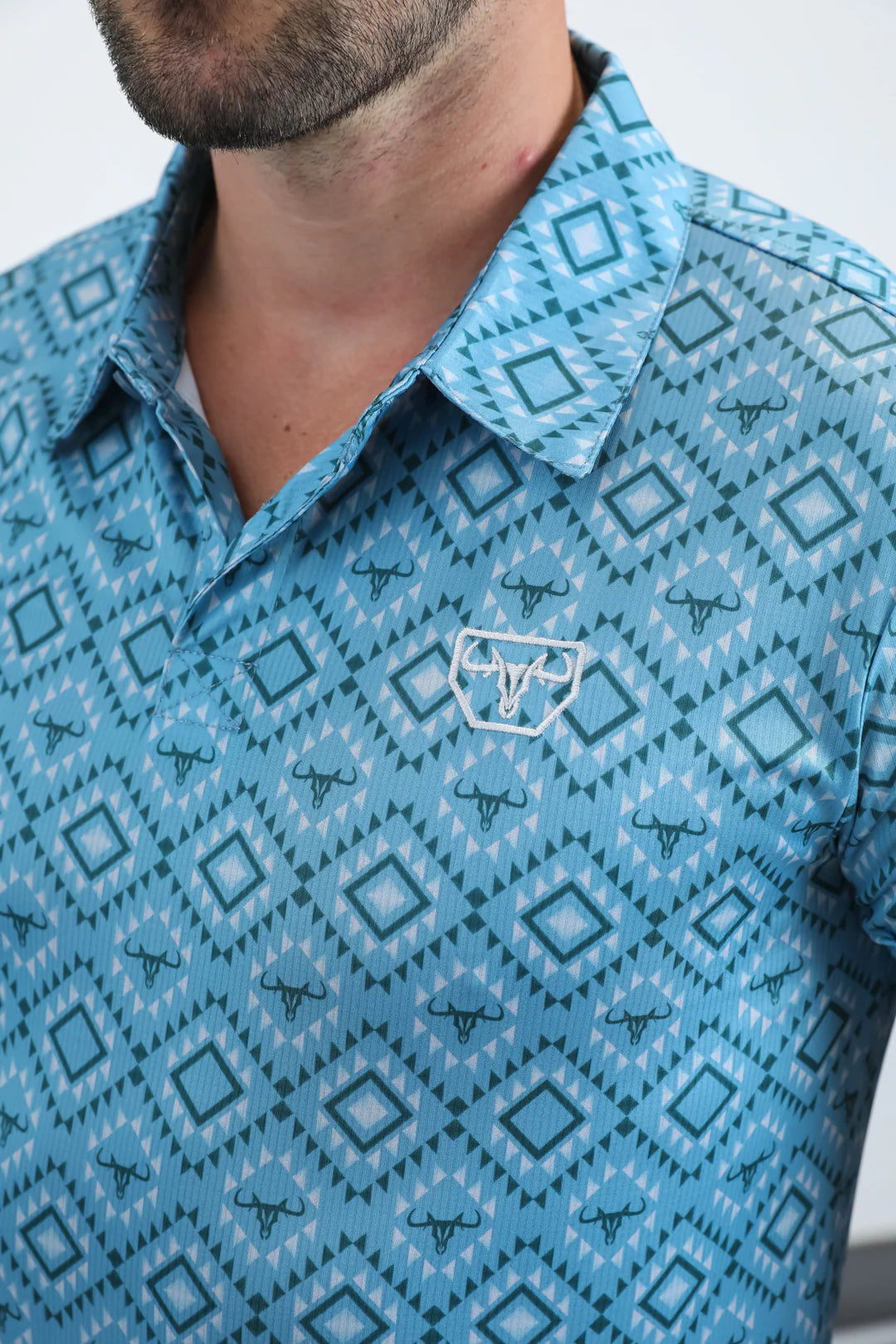 Platini Mens Modern Fit Stretch Aztec Print Blue Polo PGP11025