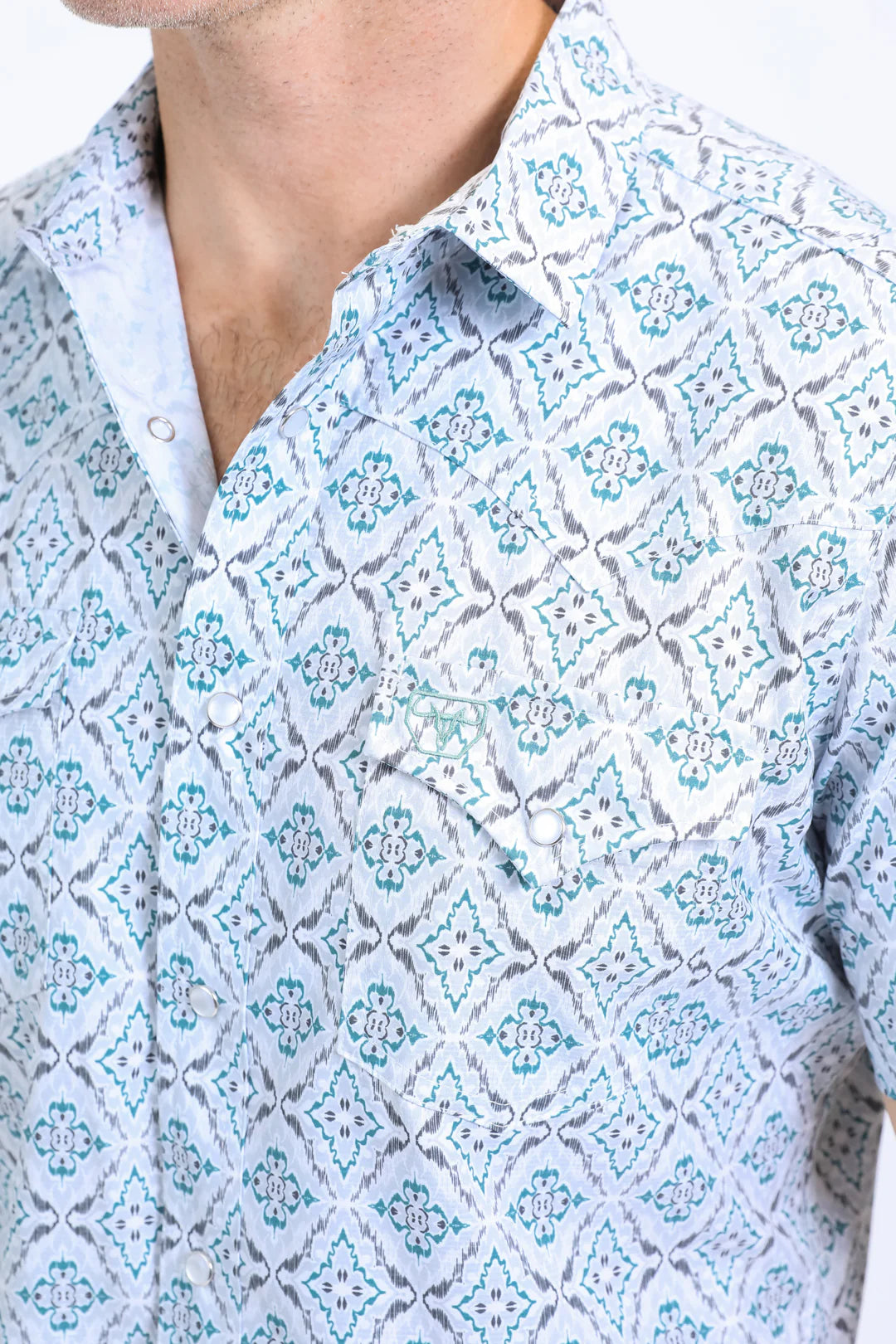 Platini Mens Performance Western SS Aztec Print White Shirt PGW10637