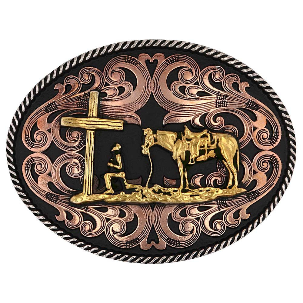 Montana Silversmiths Tri-tone Christian Cowboy Attitude Belt Buckle A1005
