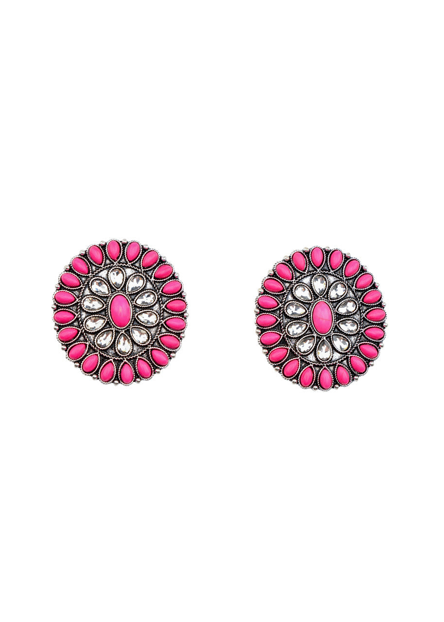 West&Co Large Pink and Rhinestone Earring