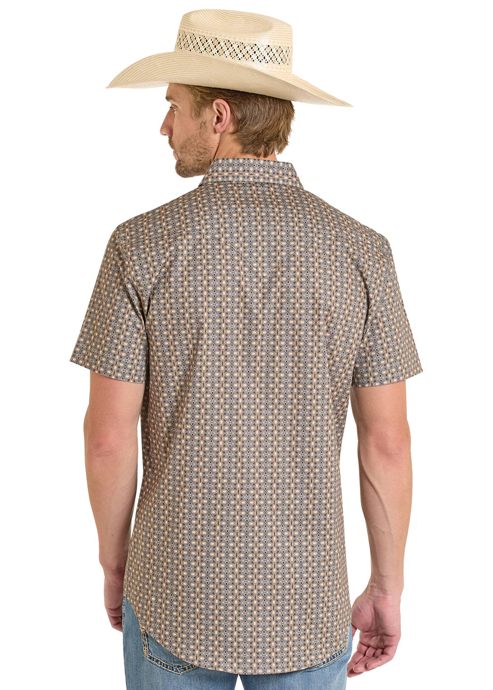 Rock&Roll Shirt Men’s RR Geo Print Snap SS Dark Brown BMN3S08307