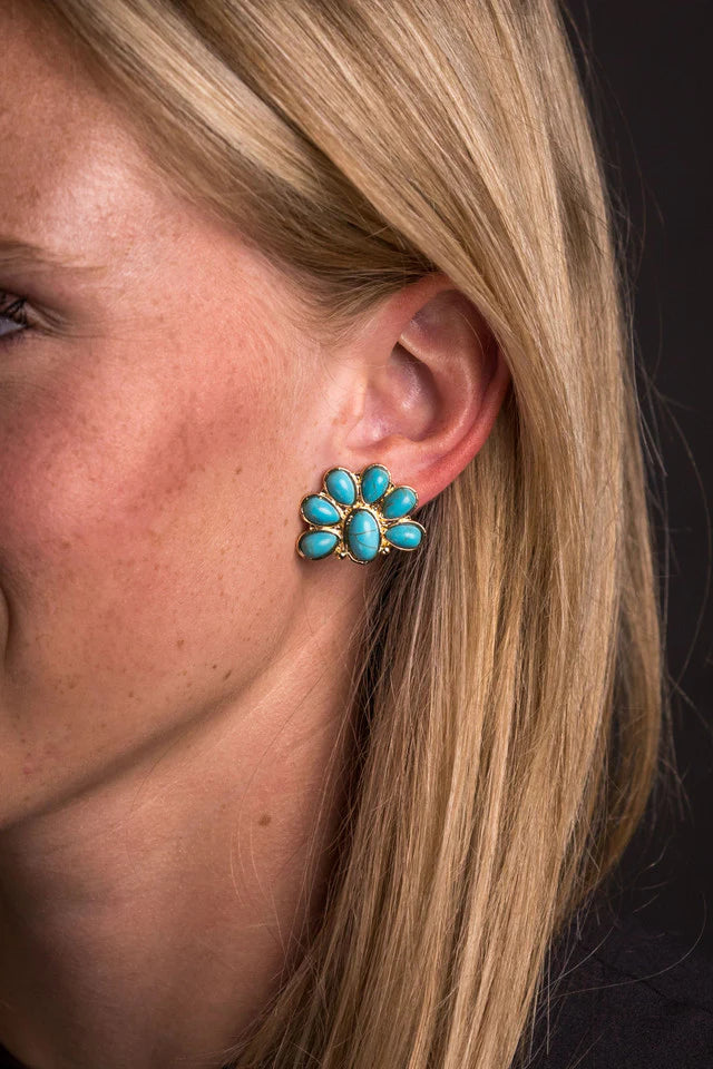 West&Co Half Flower Gold and Turquoise Earrings