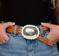 West&Co Oval Burnished Silver Stamped Concho Buckle