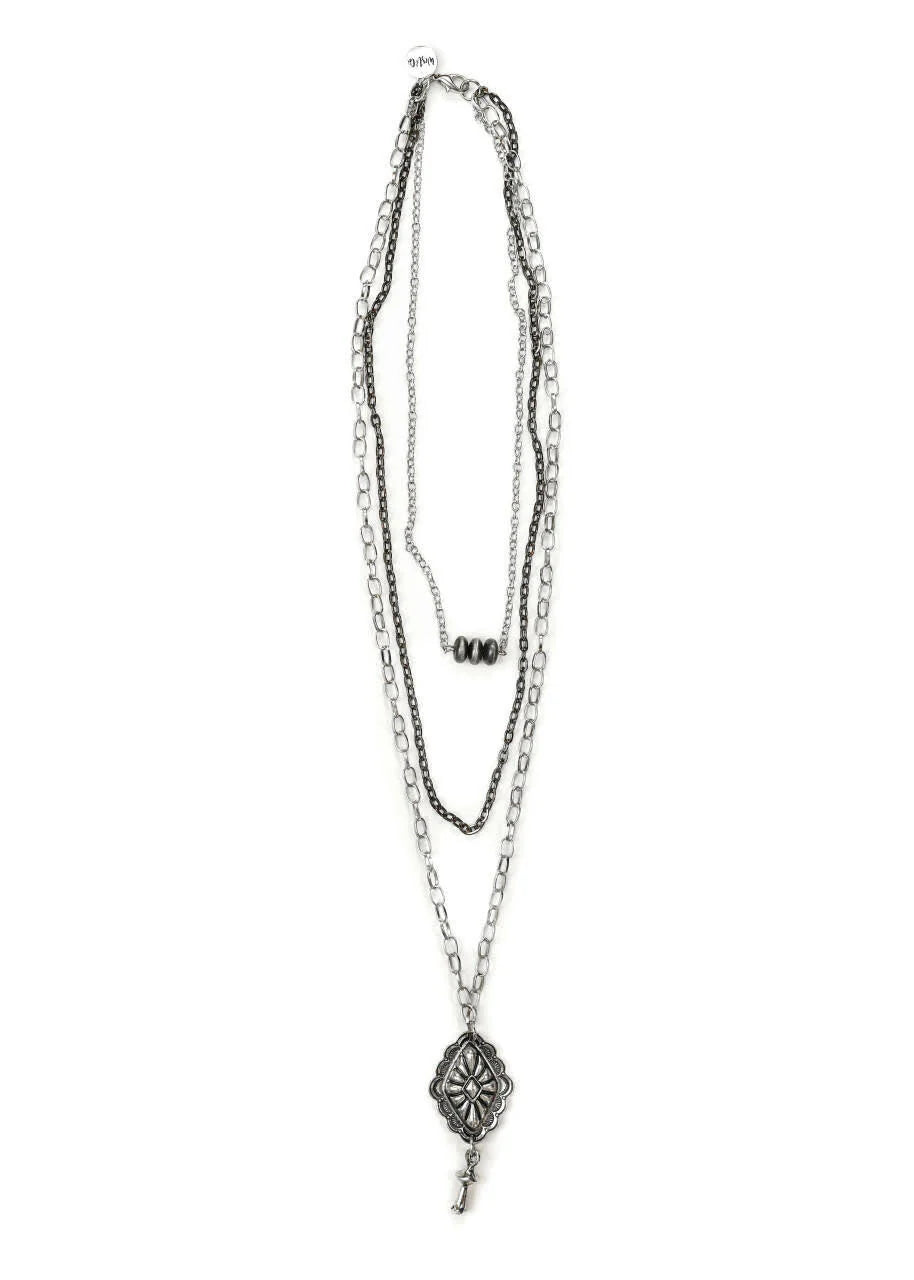 West&Co Tone Chain Layered Necklace W/Concho Pendant