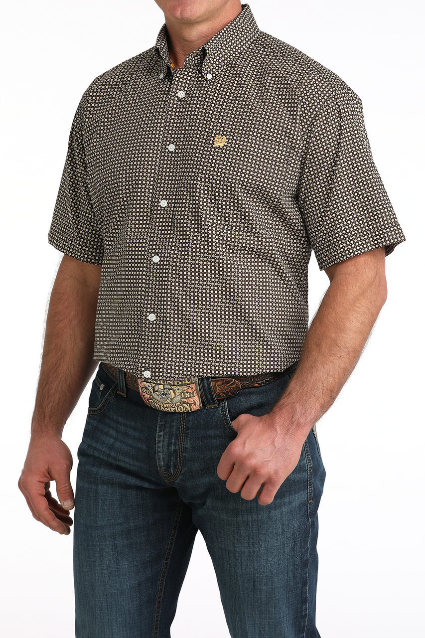 Cinch Brown Geometric Print Men’s Shirt MTW1111513