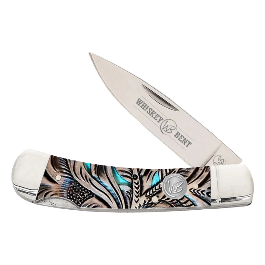Whiskey Bent Floral Turquoise Lock Blade Pocket Knife WB13-05