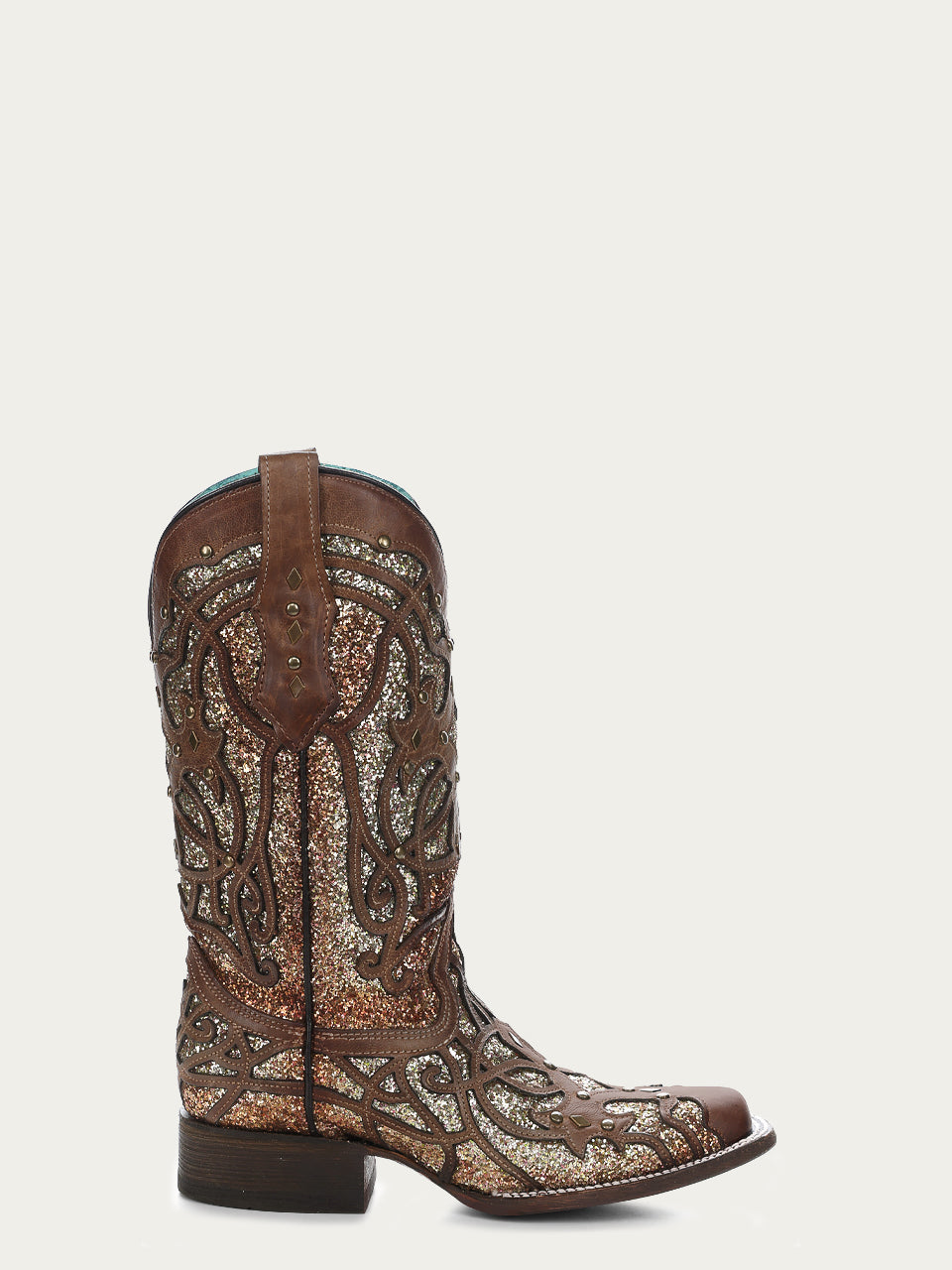 Corral Women’s Orix Glittered Inly Studs Brown Sq. Toe