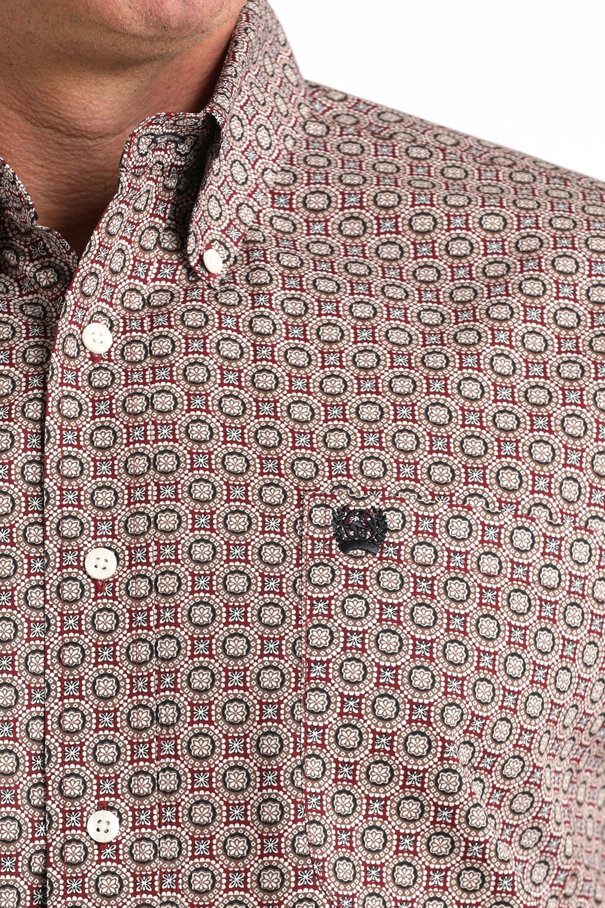 CINCH MEN'S BURGUNDY MEDALLION PRINT LONG SLEEVE SHIRT