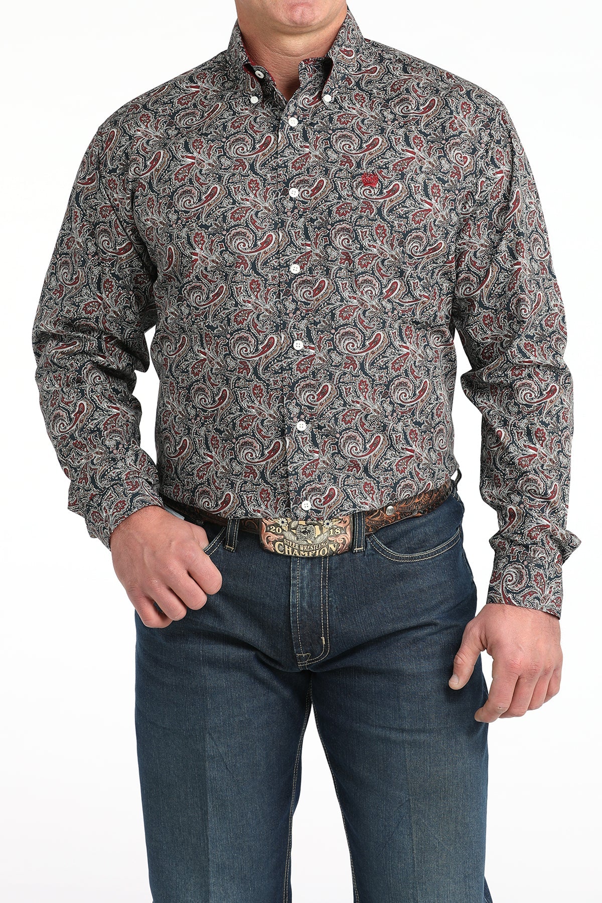 Men's Cinch Navy Printed Long Sleeve Button Up Shirt MTW1106023