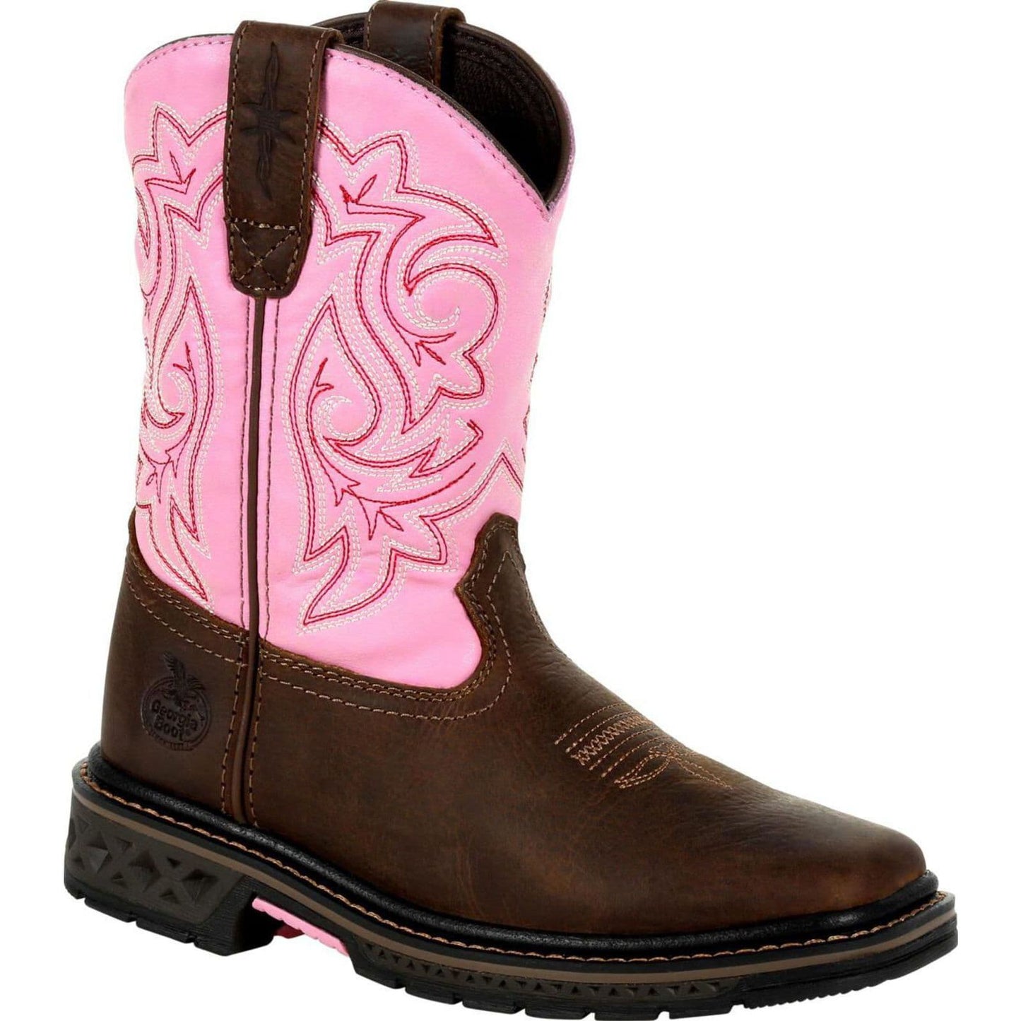 Georgia Boot Youth Kids Carbo-Tec Light Pink Brown Cowgirl Boot