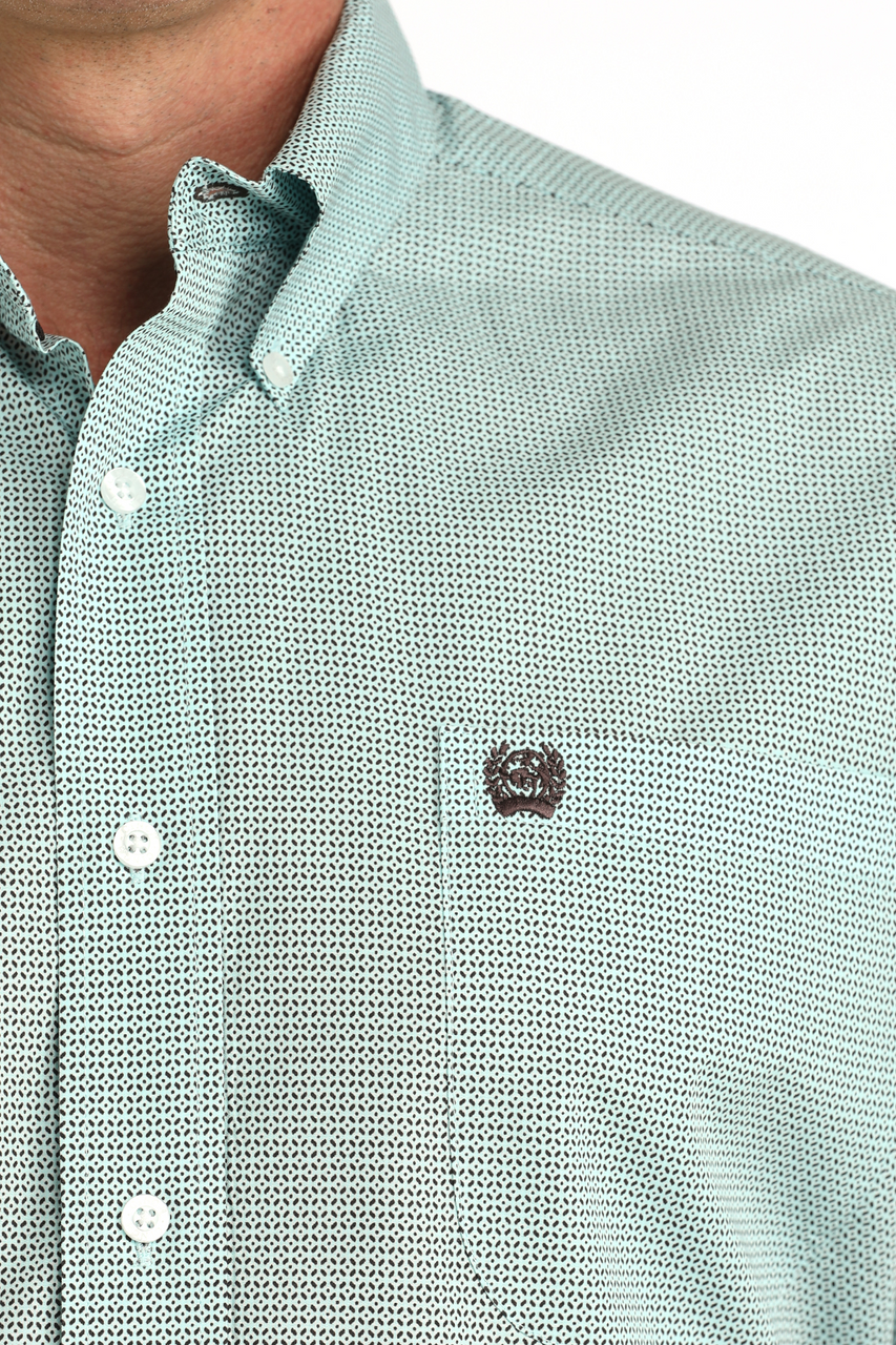Cinch Teal Geometric Print Men’s Shirt MTW1111512