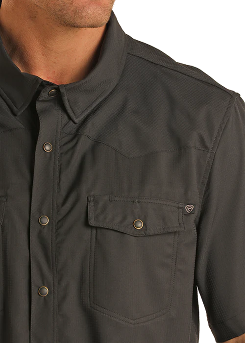 Rock&Roll Men’s Tek SS Black Ripstop Snap Shirt