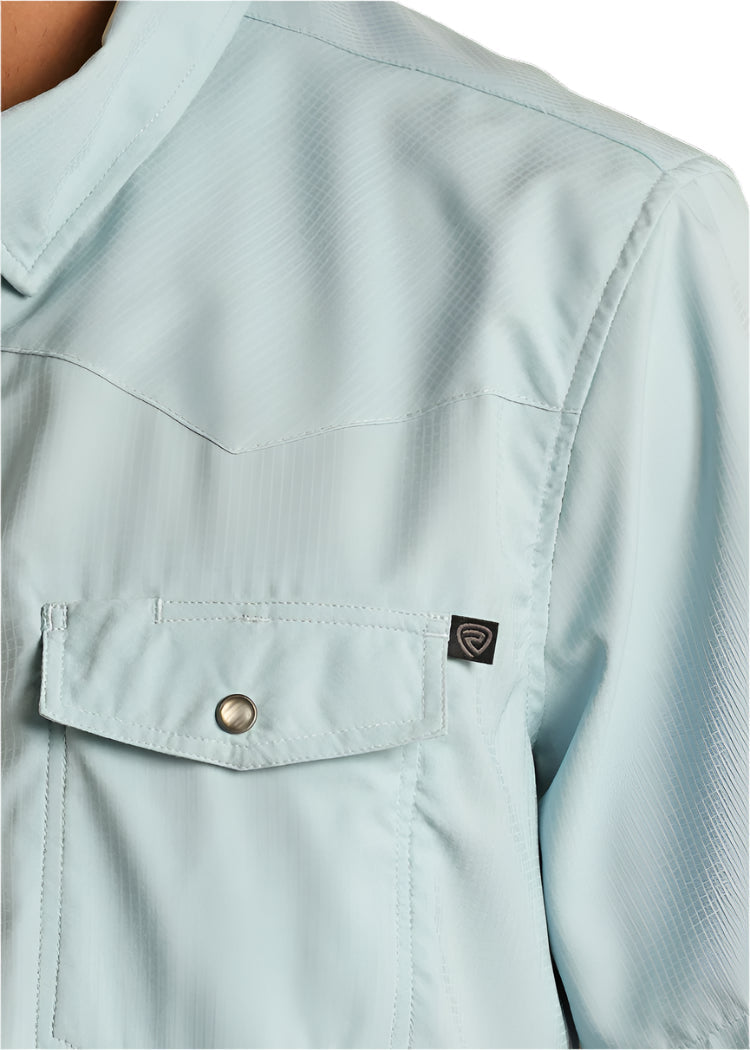 Rock&Roll Men’s Tek SS Ripstop Snap Aqua Shirt