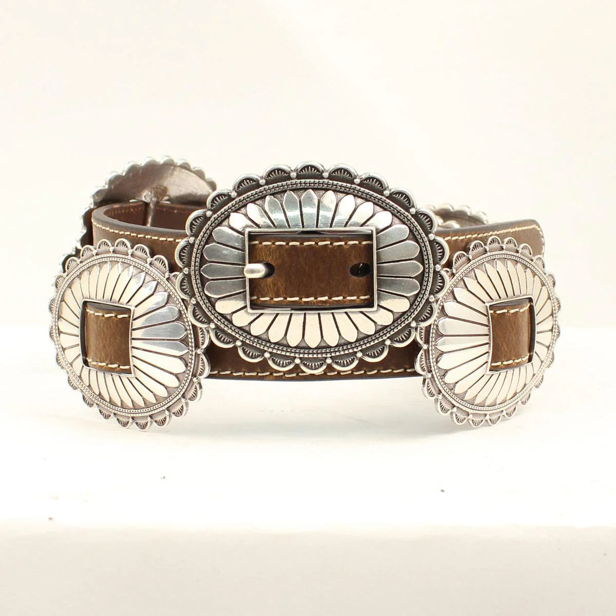 Nocona Women’s Large Oval Floral Silver Concho Belt