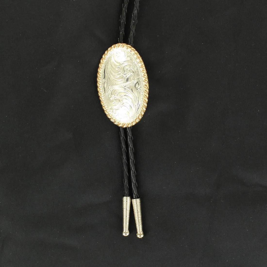 Double S Crumrine Oval Gold Rope Edge Bolo Tie