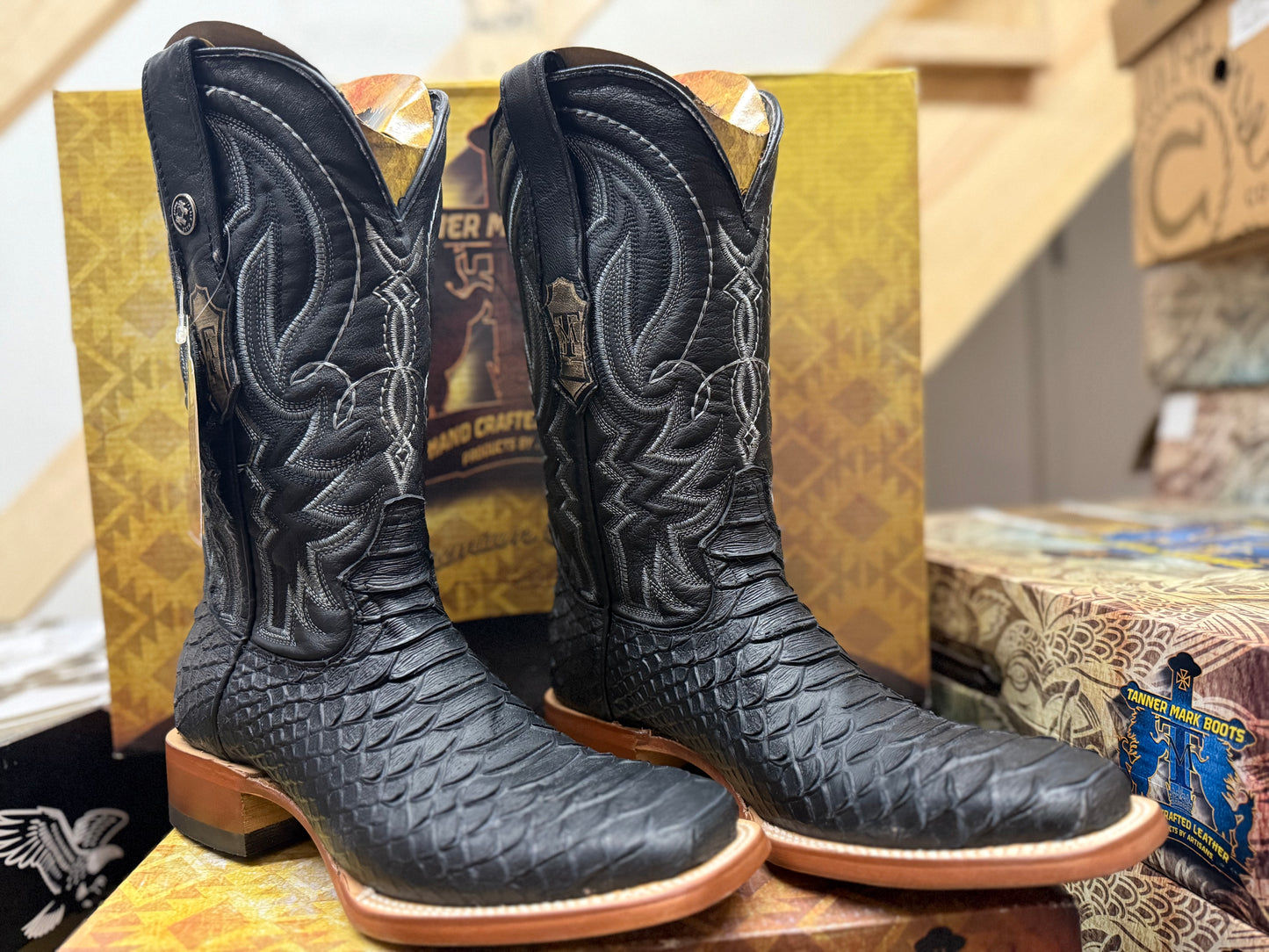Tanner Mark Imitation Python Black Men’s Boots TM205592