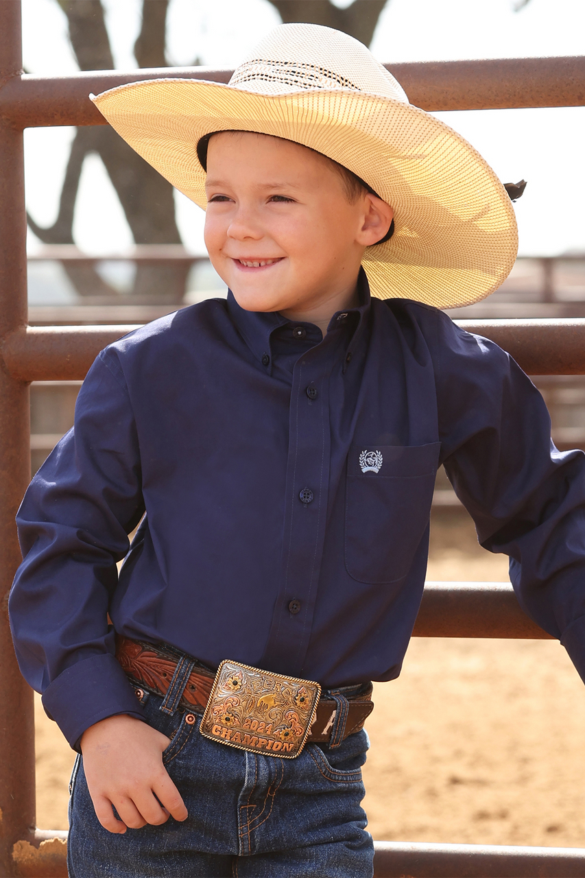 Cinch Boys Royal Blue Solid Ls Shirt MTW7060412