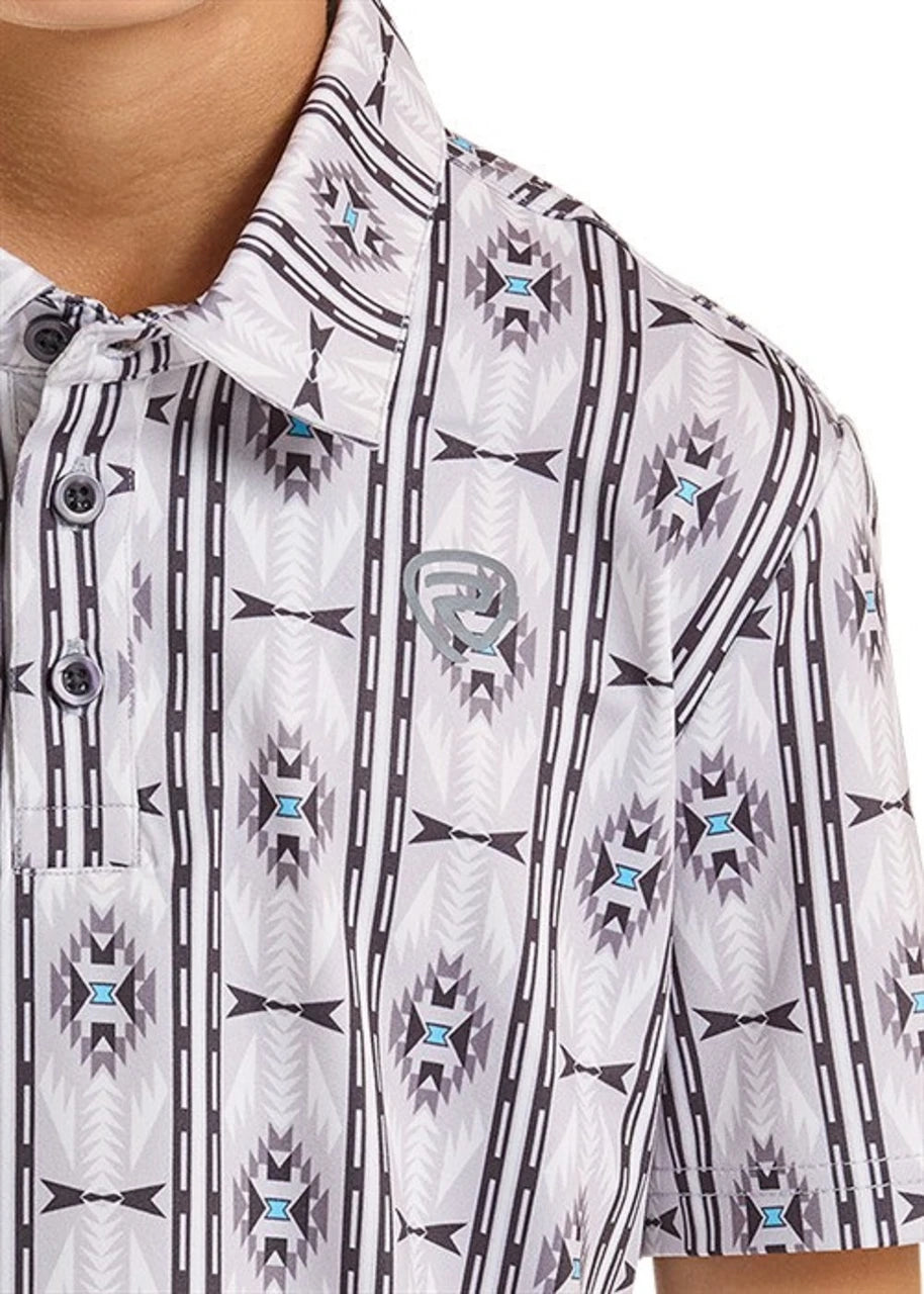 Rock & Roll Light Grey Aztec Print Polo Kids Boys Polo BB51T08724