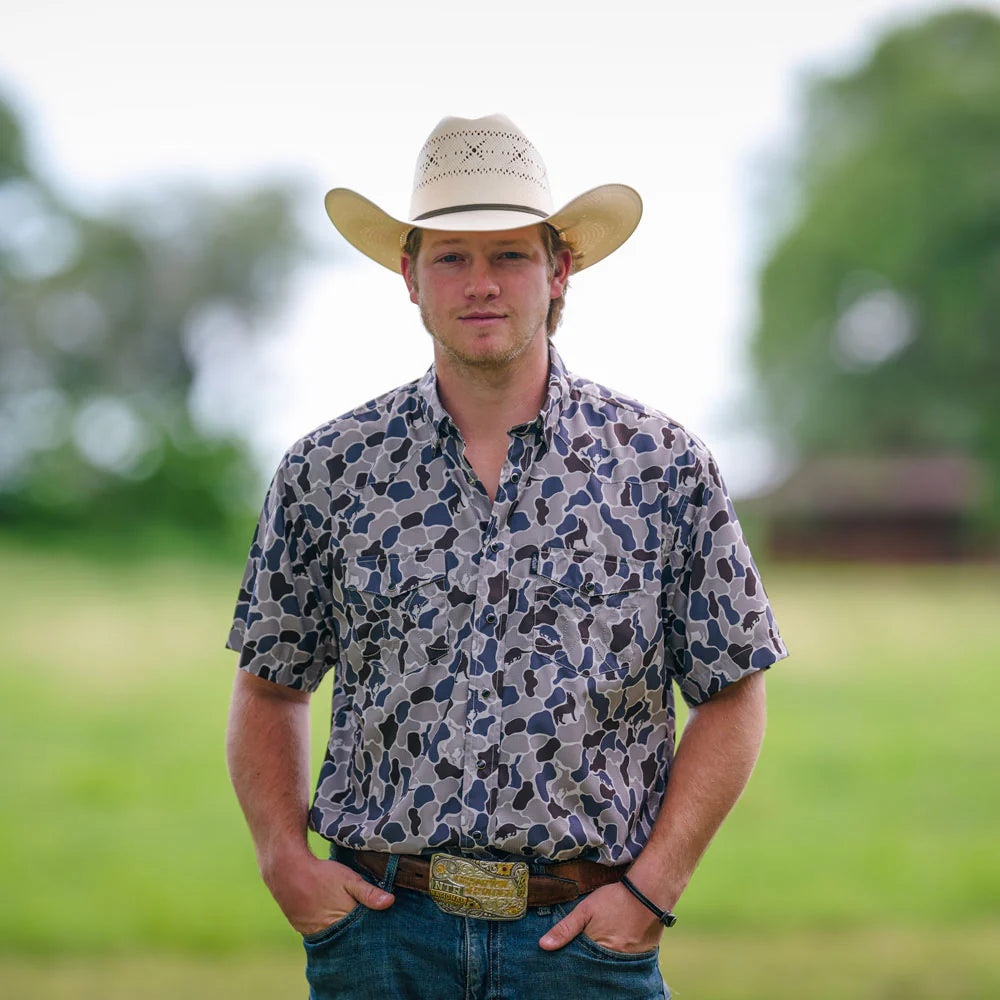 HOOEY "SOL" SHORT SLEEVE PEARL SNAP SHIRT GREY CAMO