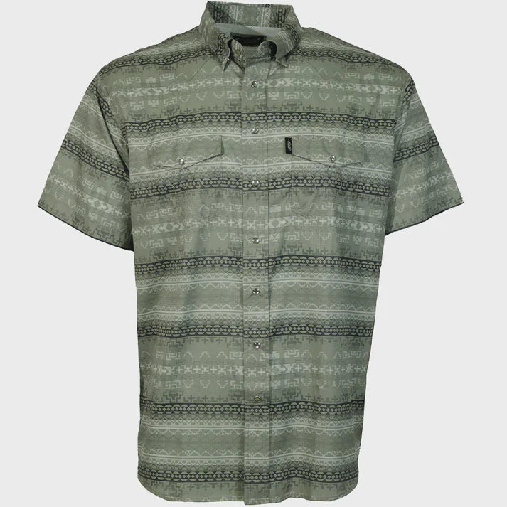 HOOEY MEN'S SOL S/S PEARL SNAP SHIRT - FOG GREEN AZTEC