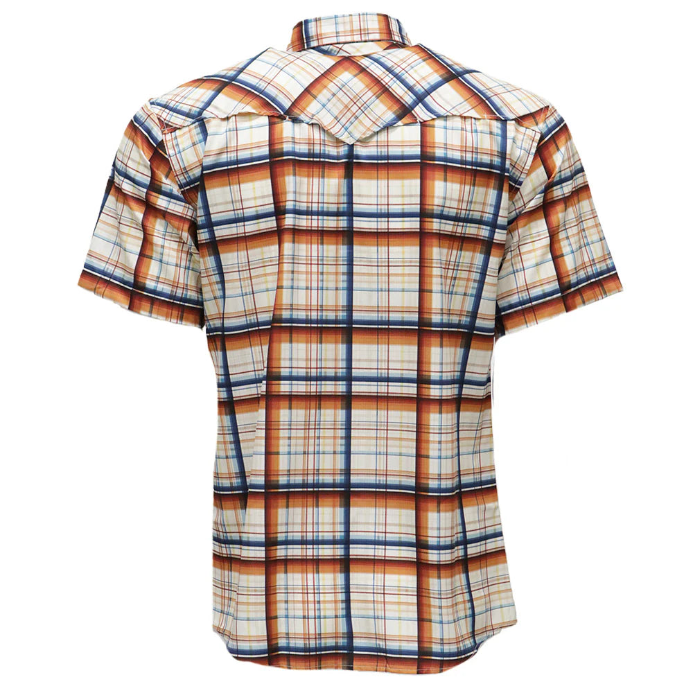 HOOEY "SOL" S/S PEARL SNAP SHIRT CREAM W/PLAID PATTERN