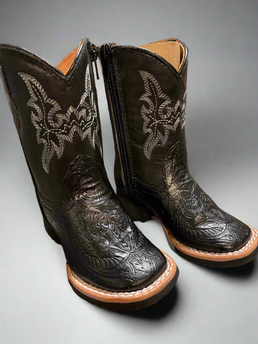 Tanner Mark Infant Print Hand Tool Black Zip Boots