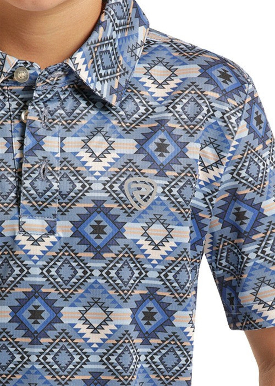 Rock & Roll Boys Blue Aztec Printed Polo BB51T08719