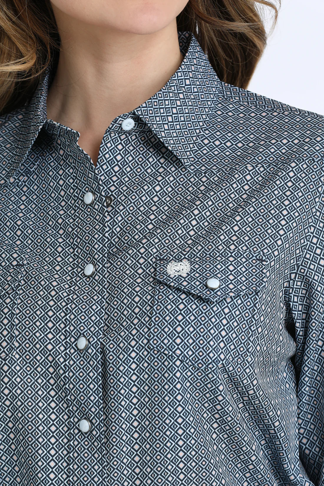 Cinch Women's ArenaFlex Blue Medallion Geo Print Pearl Snap LS Shirt MSW9206006