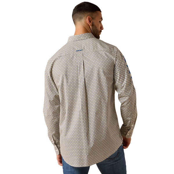 Ariat Men’s Team Wells Fitted Khaki Blue LS Shirt 10071757