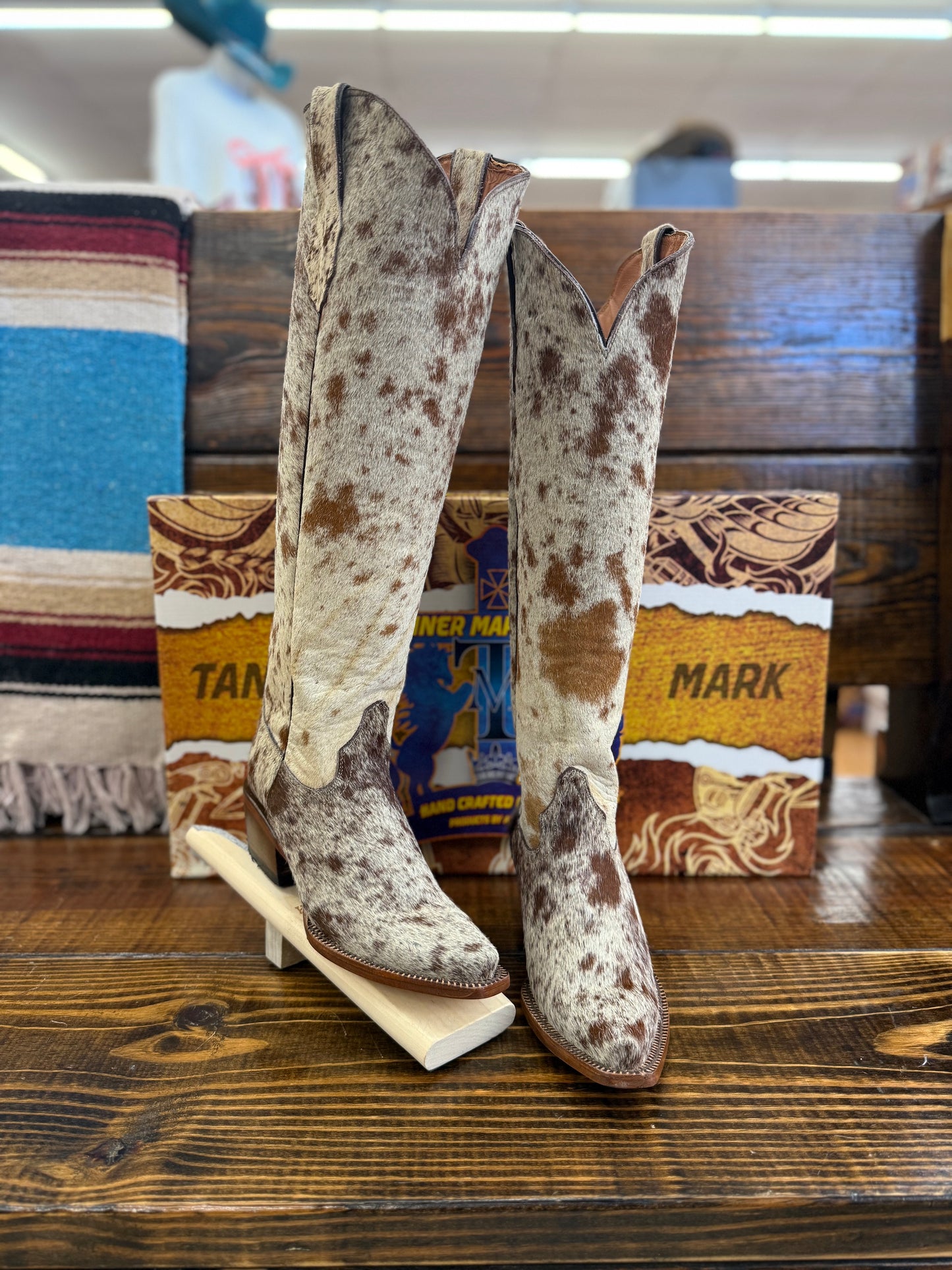 Tanner Mark Women’s Brown & White Hair On Cowhide Complete Tall Boots TML205483