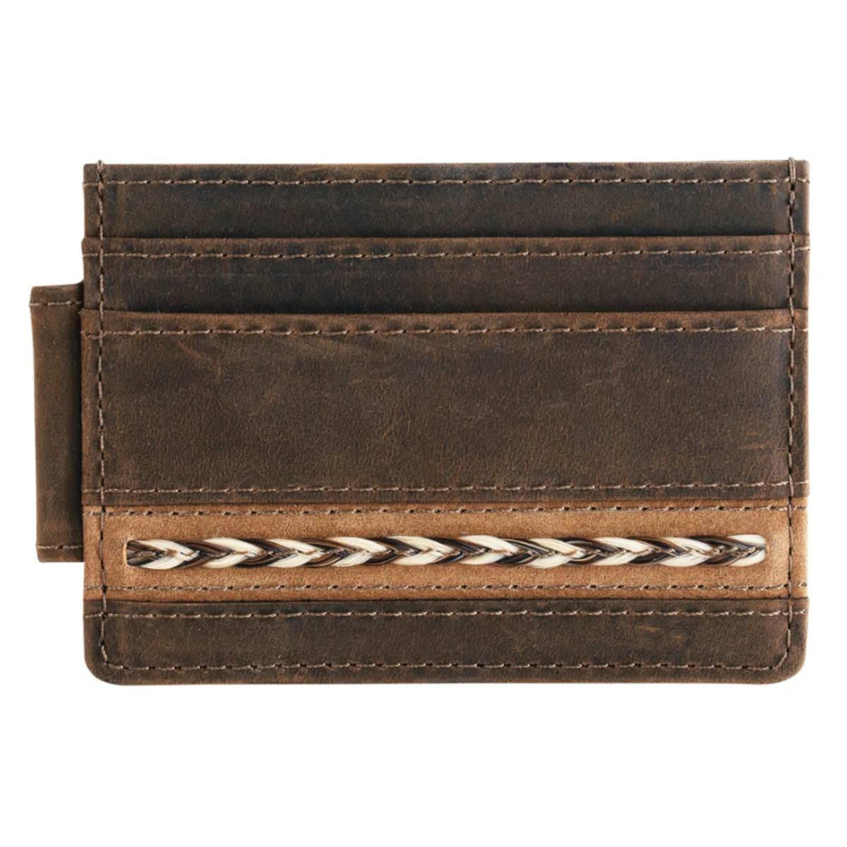 Justin Men's Leather Horse Hair Braided Slim Card Wallet Money Clip 2520576622