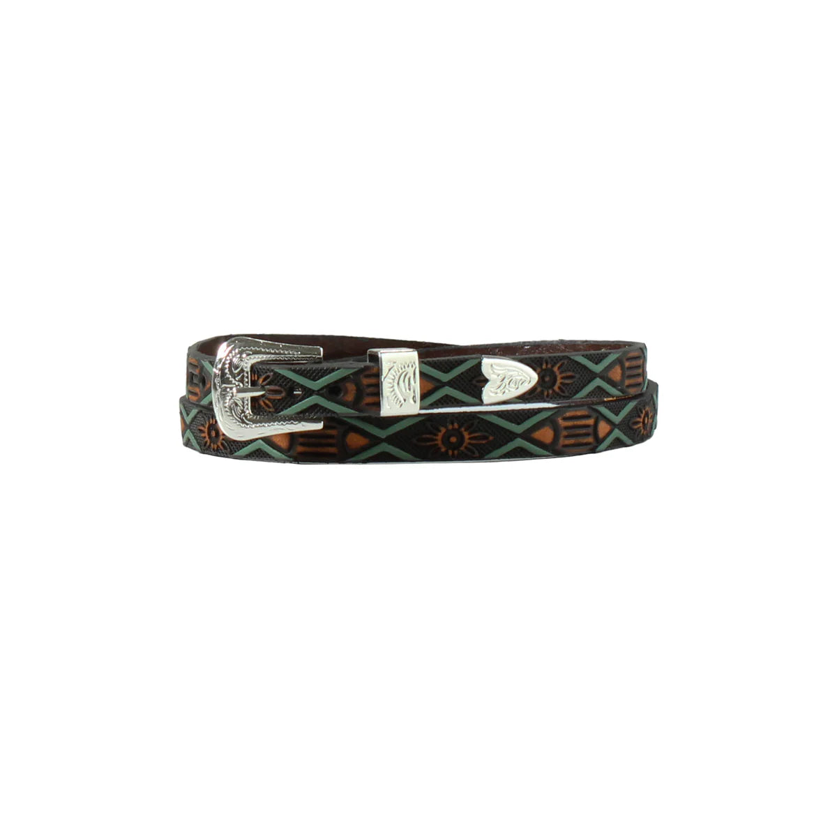 3D Western Mens Hatband Leather Turq Arrow Flowers Brown D740001602