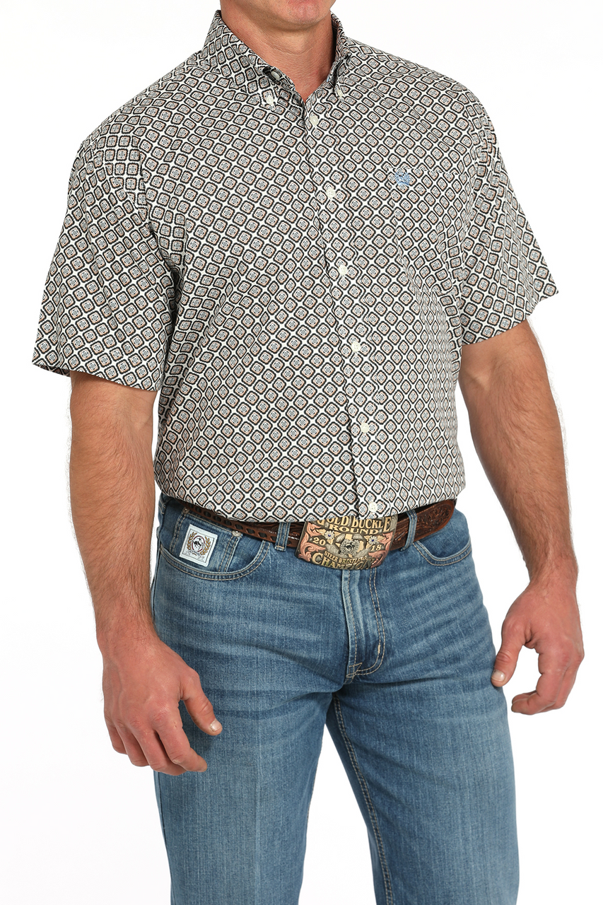 Cinch Men's Cream Geometric Print SS Shirt