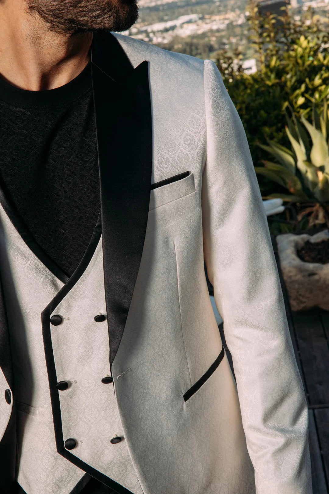 Platini Men’s Black Jacquard Blazer and Matching Vest cream an black BLV11322