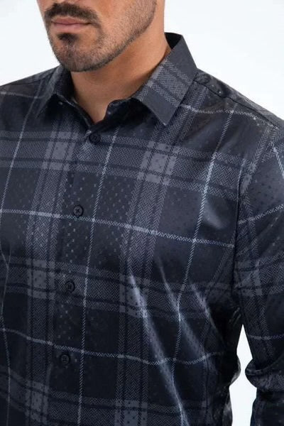 Platini Mens Modern Fit Stretch Foil Fashion LS Shirt FPL11494