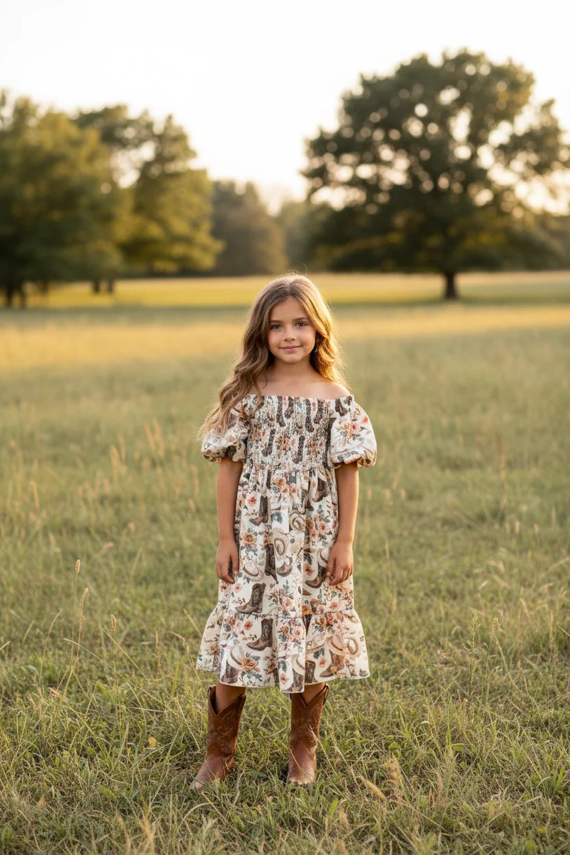 The Twisted Filly Boots Floral Toddler Smocked SS Dress