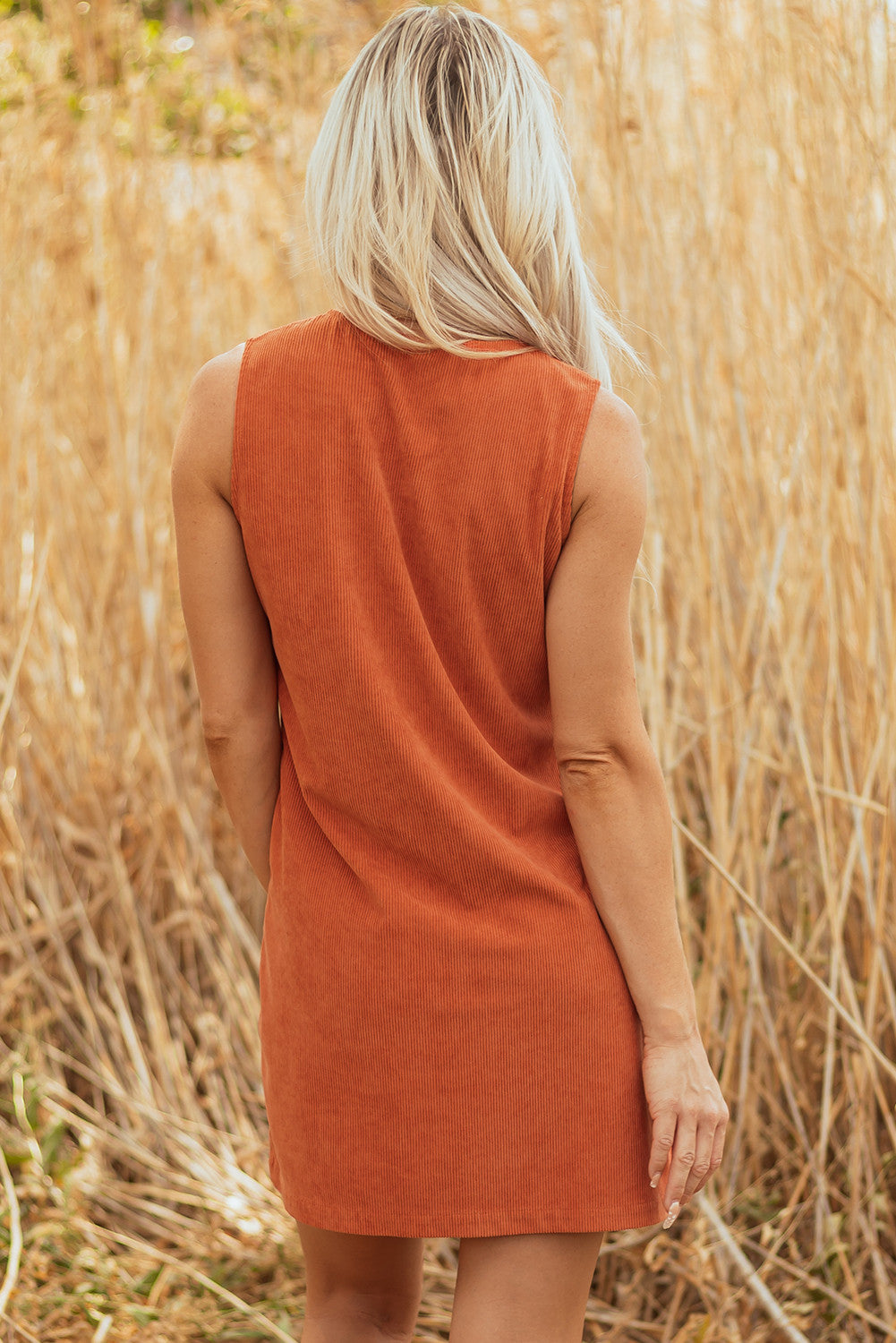 Dear Love Gold Flame Corduroy Embroidered Patched Pocket Shift Sl Dress