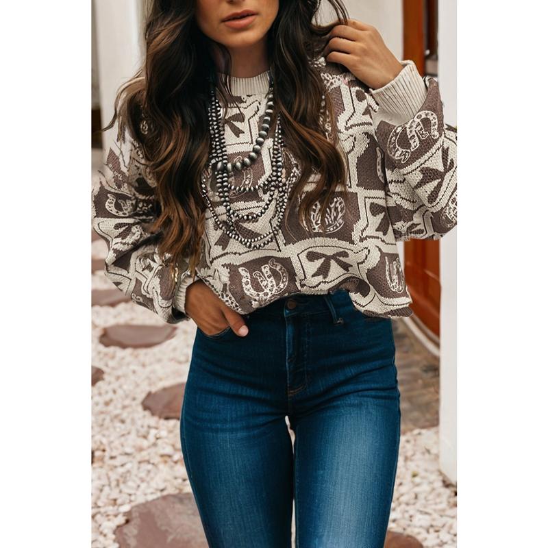 Dear Love Women’s Brown Bows & Horseshoe Pullover