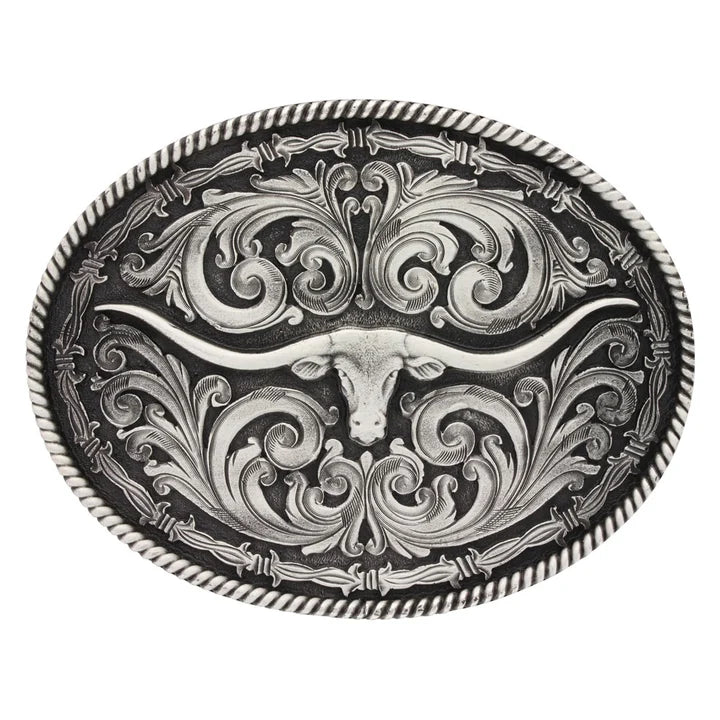 Montana Silversmith Rope and Barbed Wire Longhorn Classic Impressions Buckle A550S