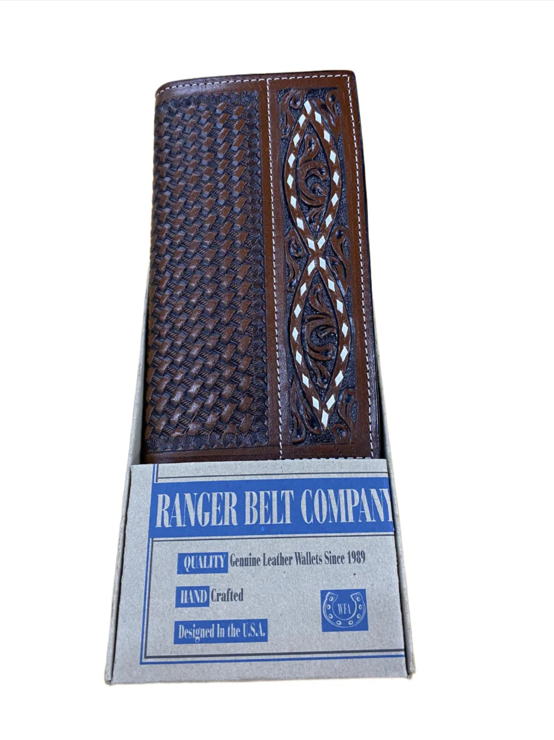 Ranger BeltCo Men’s Basket Weaved Tooled Leather Wallet H823R