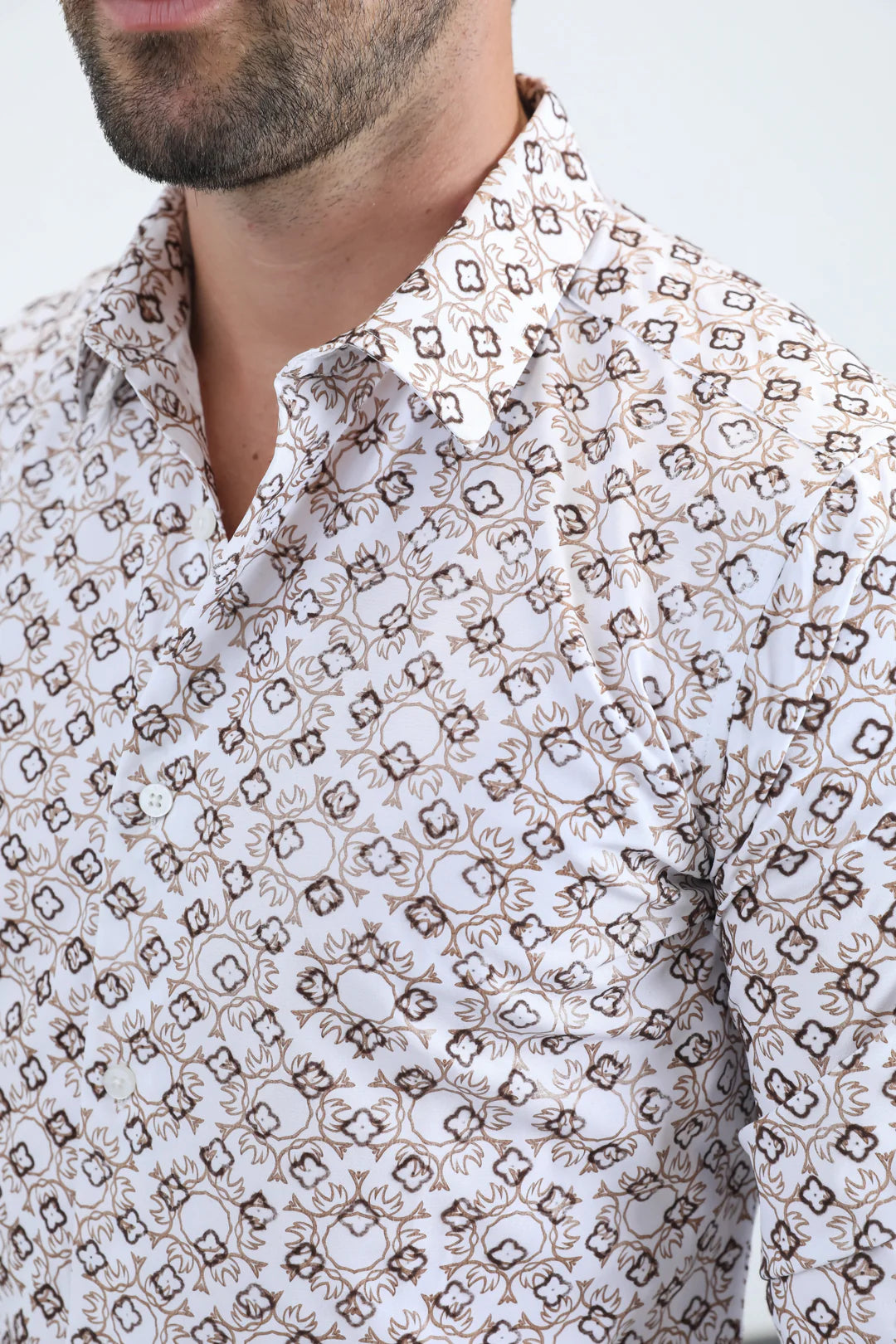 Platini Men's Flocked Modern Fit Spandex White Shirt MFL11171