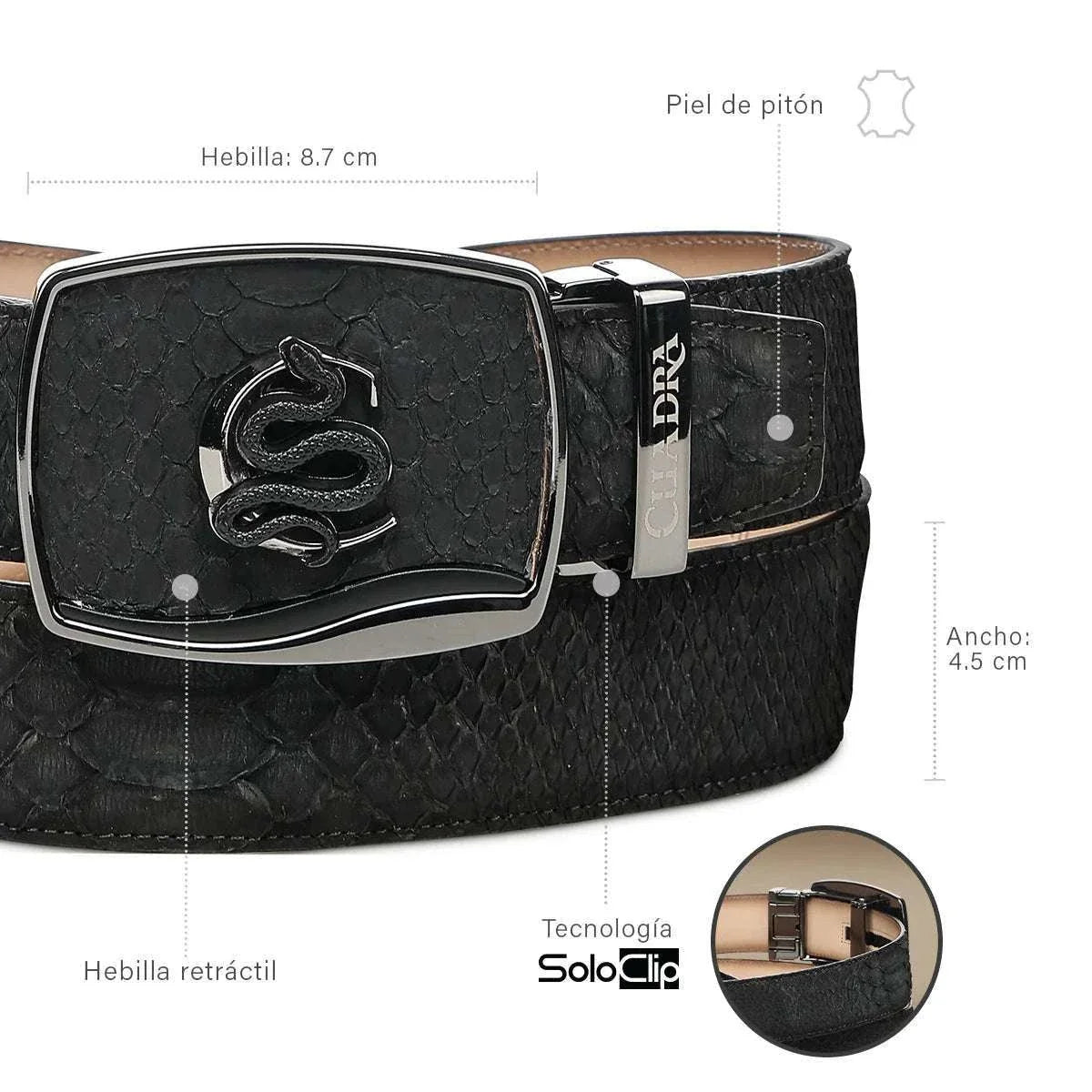 Cuadra Men's Python Nubuck Black Leather Belt BC483