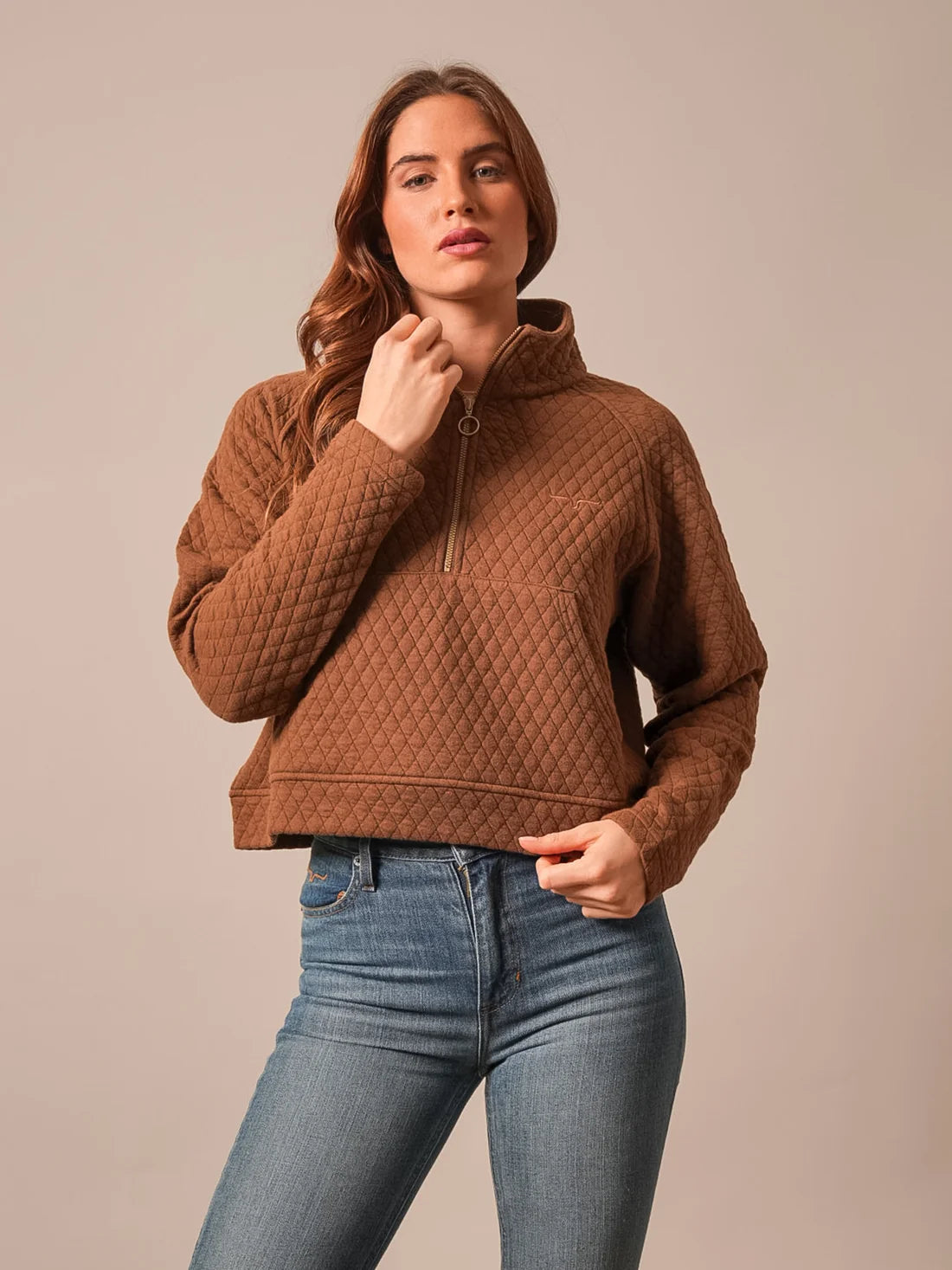 Kimes Ranch Women’s Rita Brown Quilted Quarter Zip Sweater