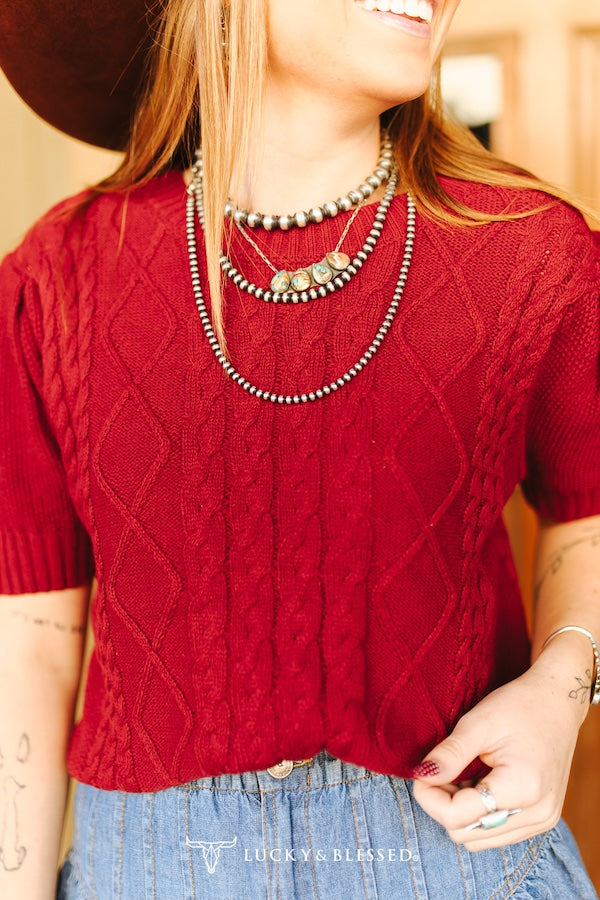Lucky&blessed Knit Puff Sleeve Sweater Top (Plus Sizes) T01210-BRG