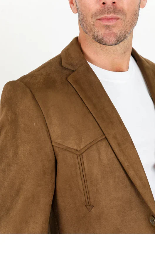 Platini Men’s Double Button Faux Suede Brown Blazer BLZ9447